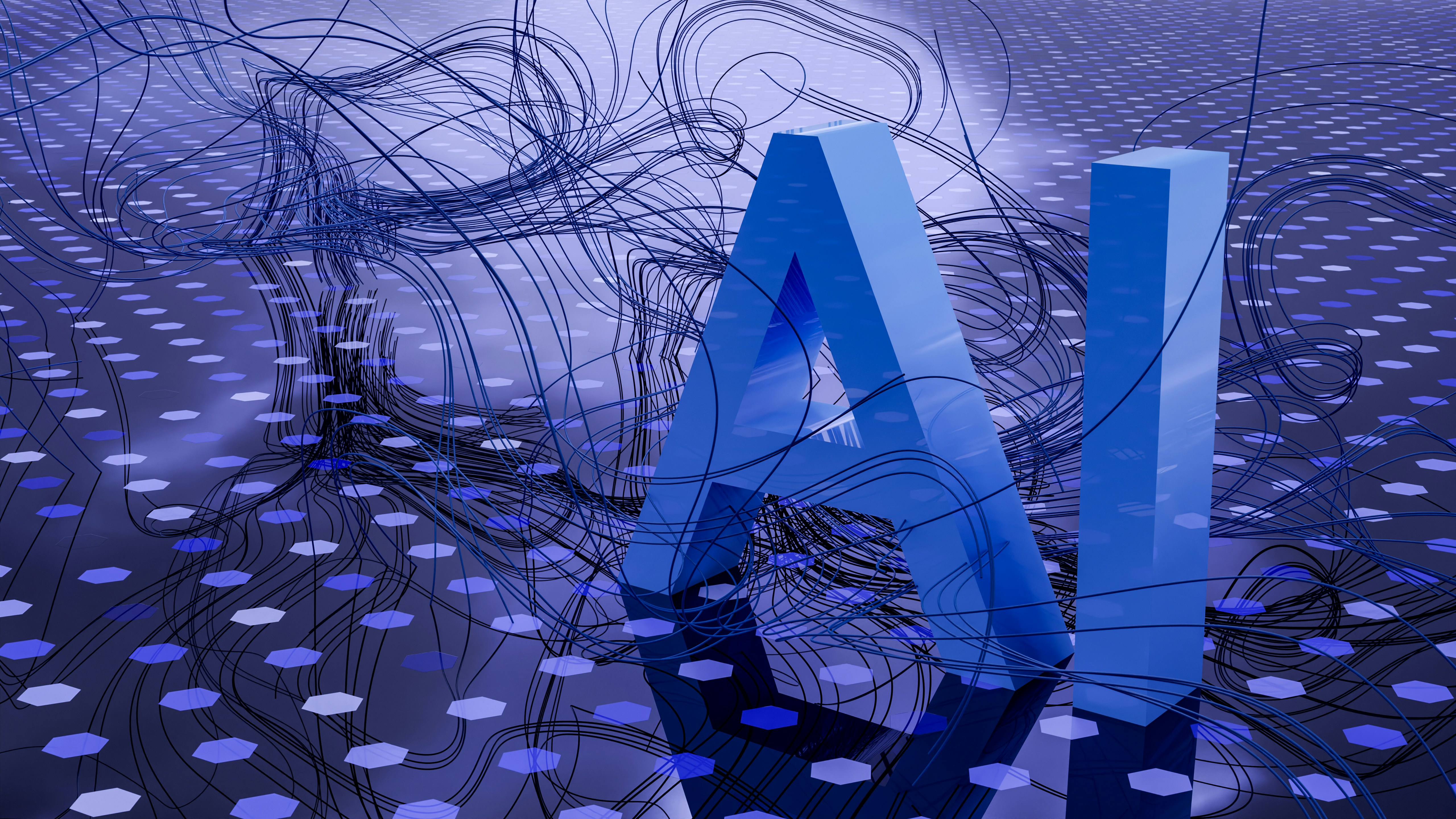 AI development services showing machine learning systems, conversational AI, and business automation dashboards